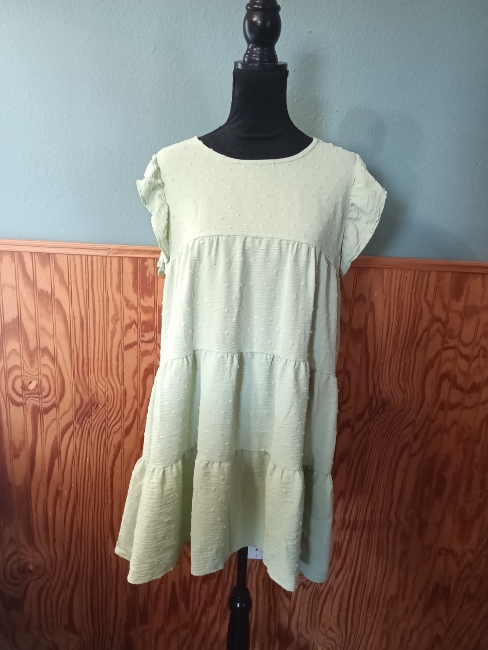 Tiered Swiss Dot Dress in Light Green